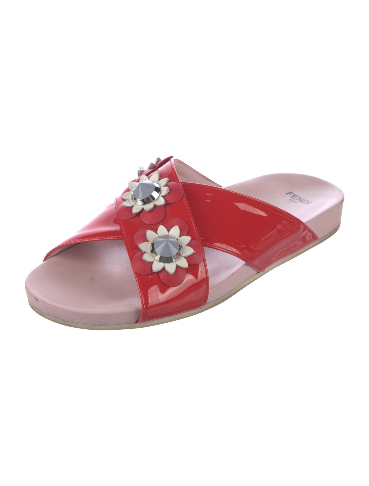 Fendi Patent Leather Floral Print Slides