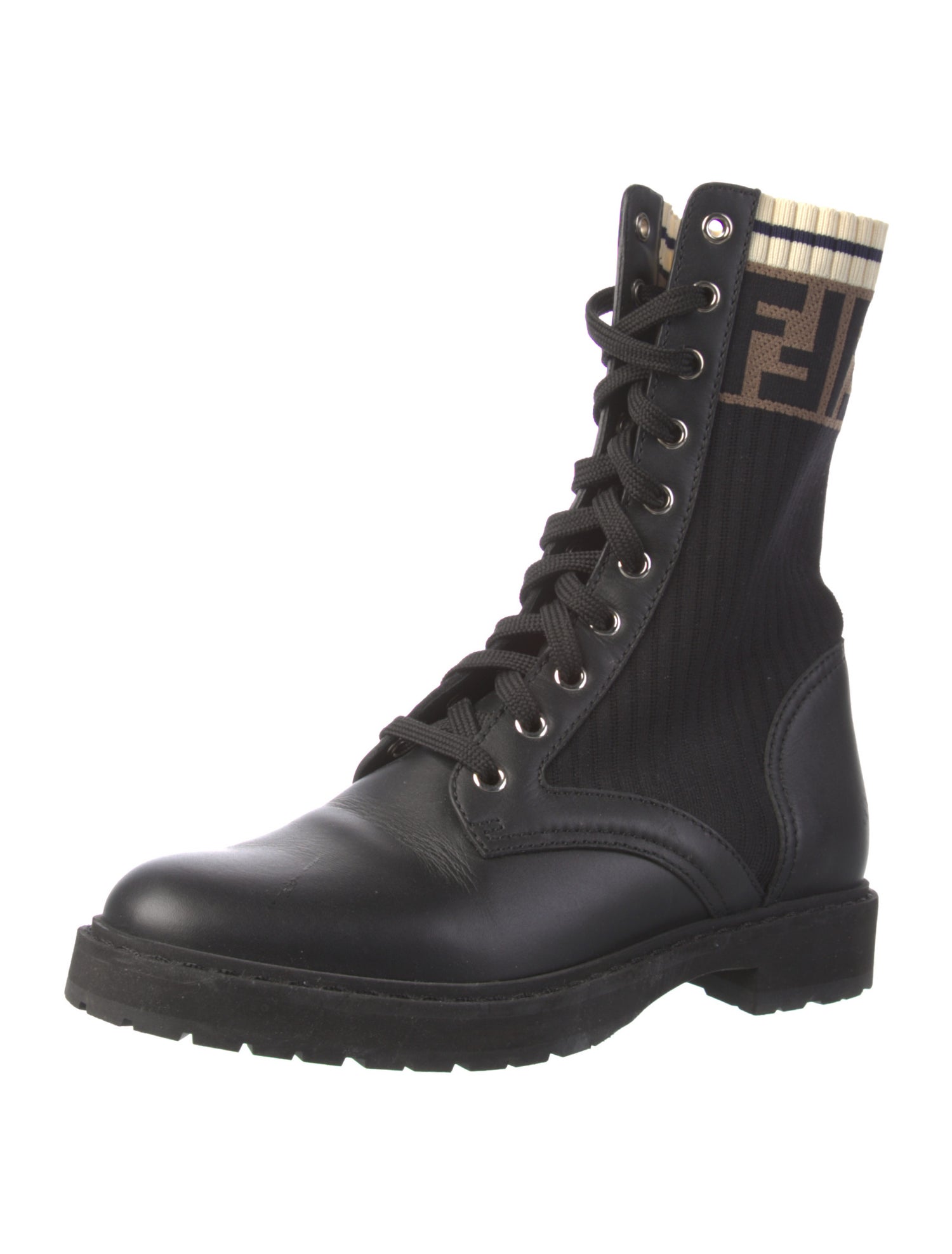 Fendi Zucca FF Logo Printed Combat Boots