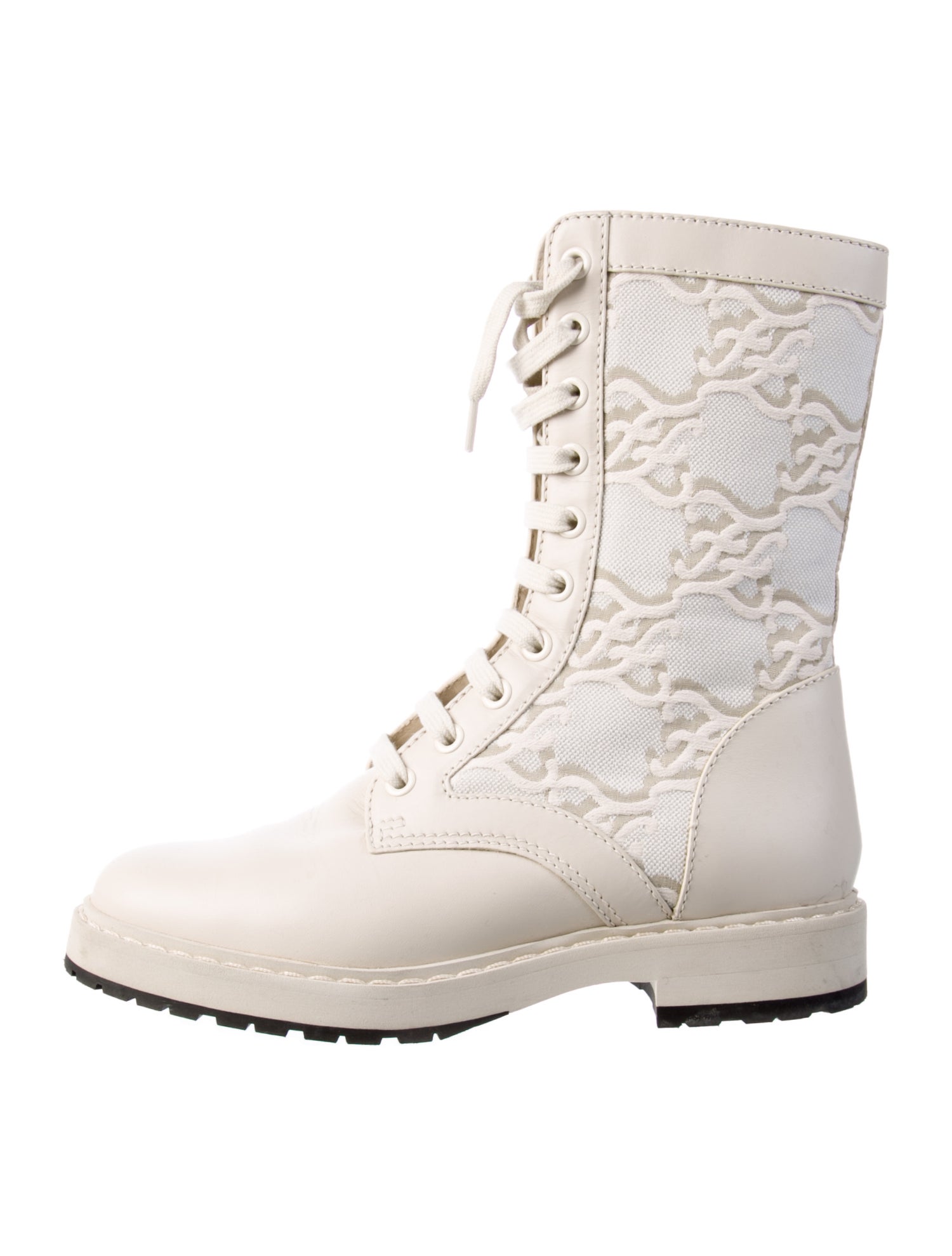 Fendi Leather Embroidered Accent Combat Boots