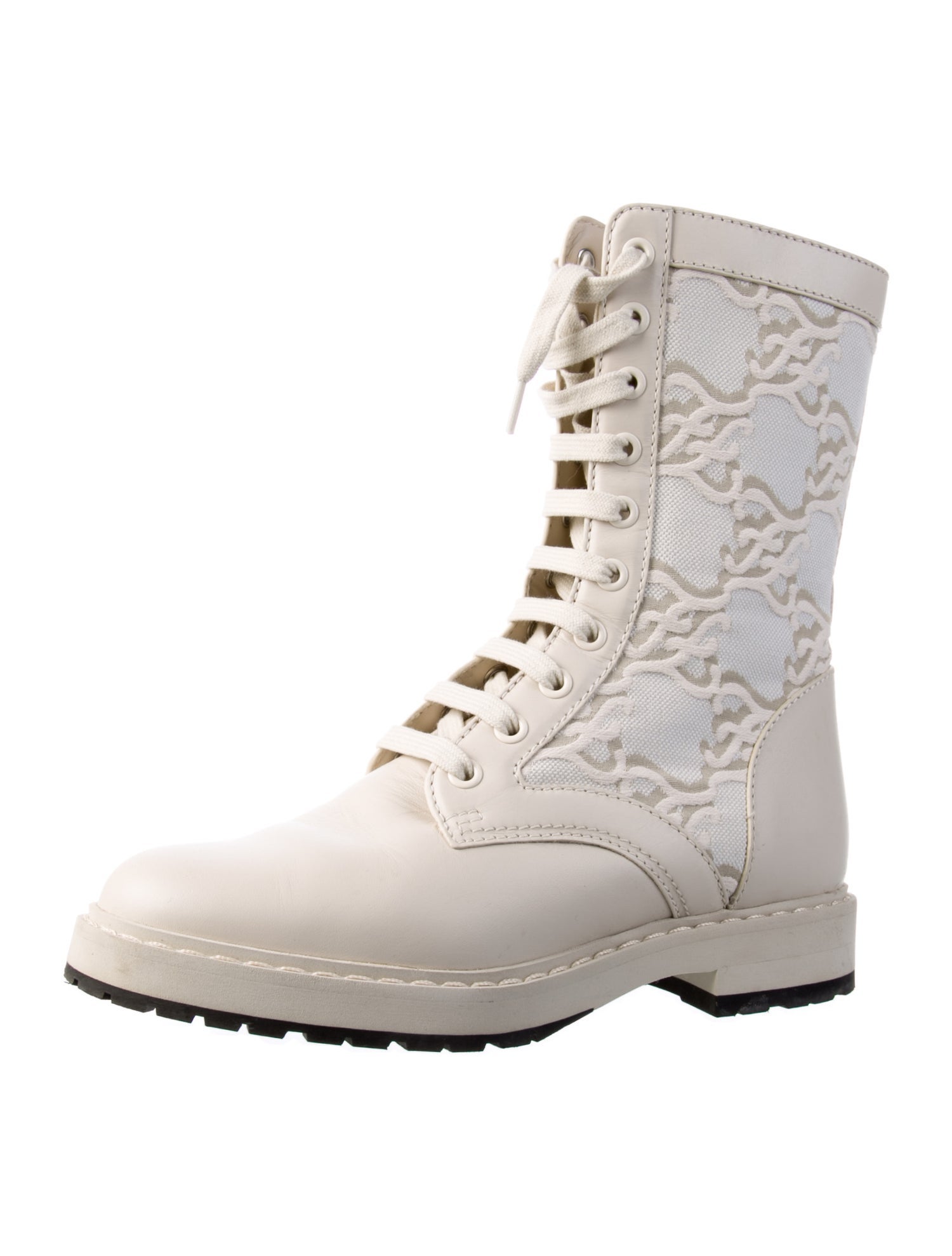 Fendi Leather Embroidered Accent Combat Boots