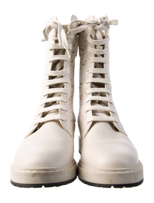 Fendi Leather Embroidered Accent Combat Boots