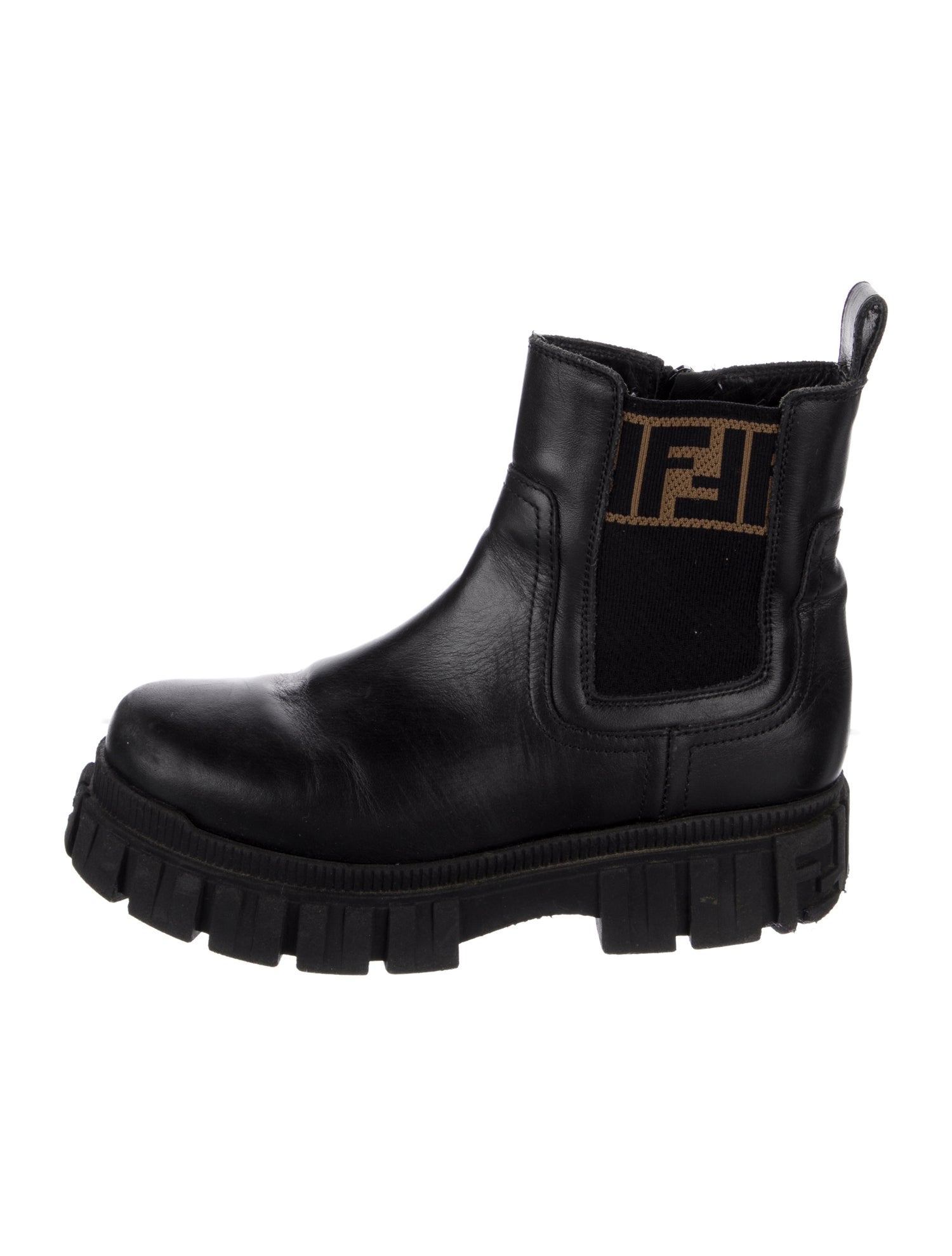 Fendi Zucca FF Logo Leather Chelsea Boots