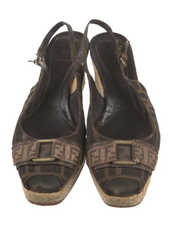 Fendi Canvas Printed Slingback Pumps