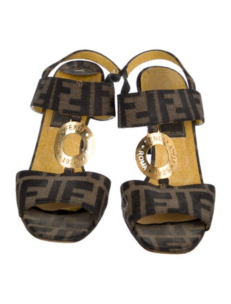Fendi Zucca FF Logo Canvas T-Strap Sandals