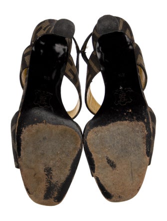 Fendi Zucca FF Logo Canvas T-Strap Sandals