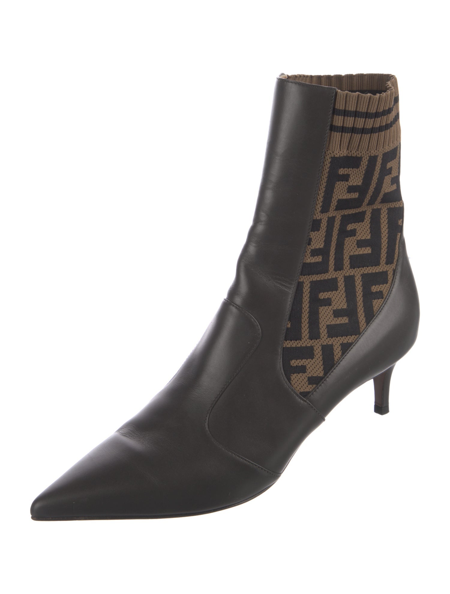 Fendi Zucca FF Logo Leather Sock Boots