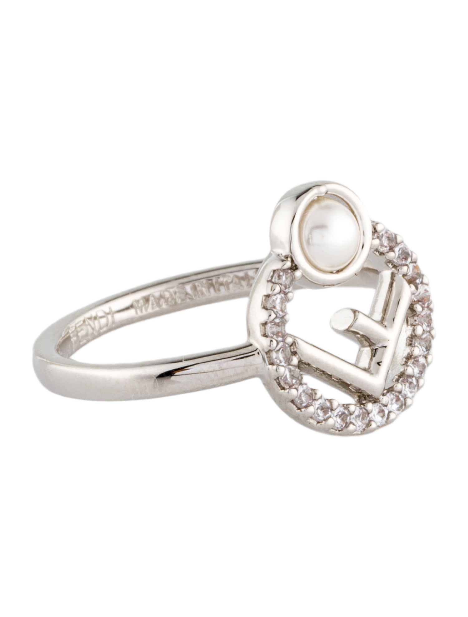 Fendi Faux Pearl & Crystal Cocktail Ring