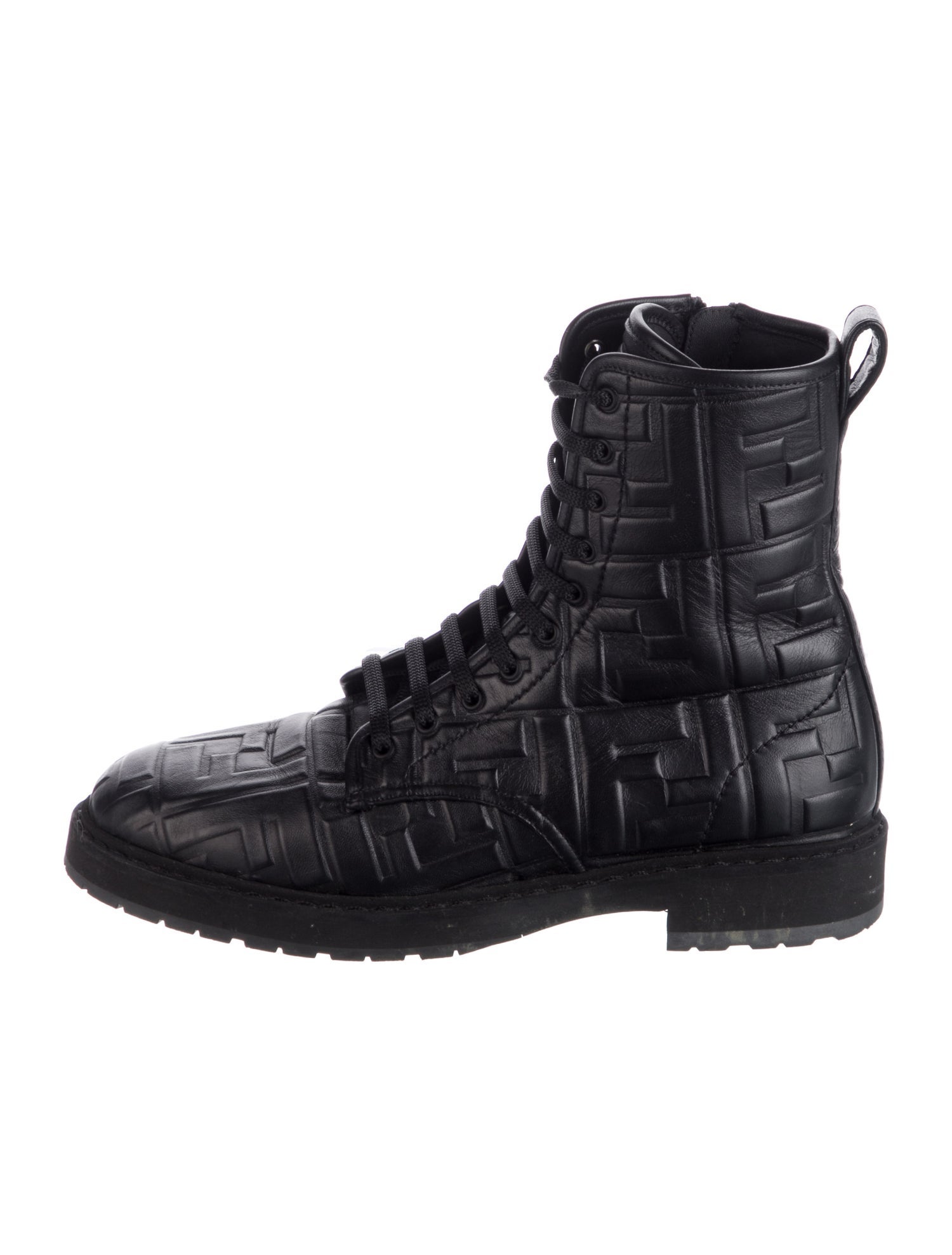Fendi Zucca FF Logo Leather Combat Boots