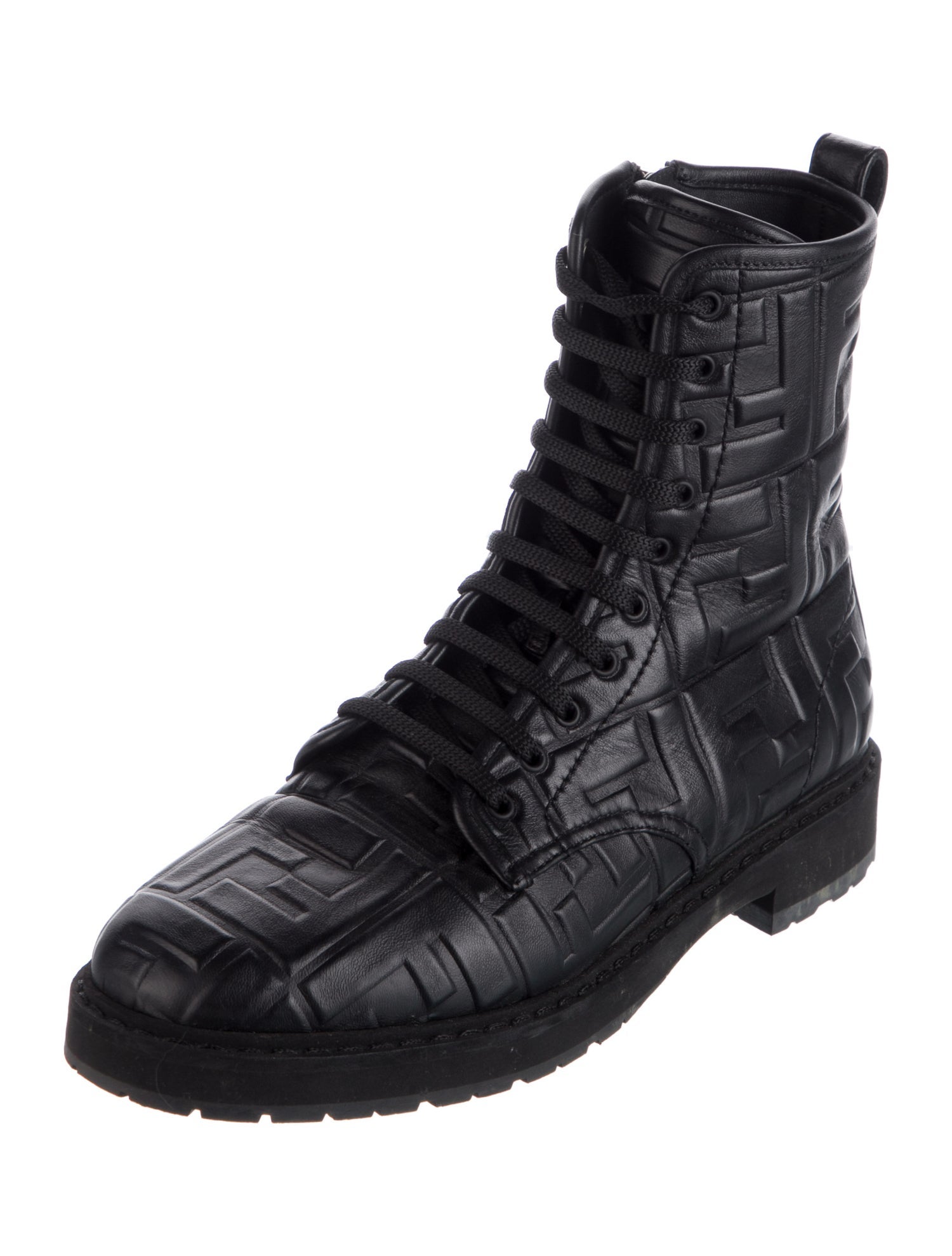Fendi Zucca FF Logo Leather Combat Boots