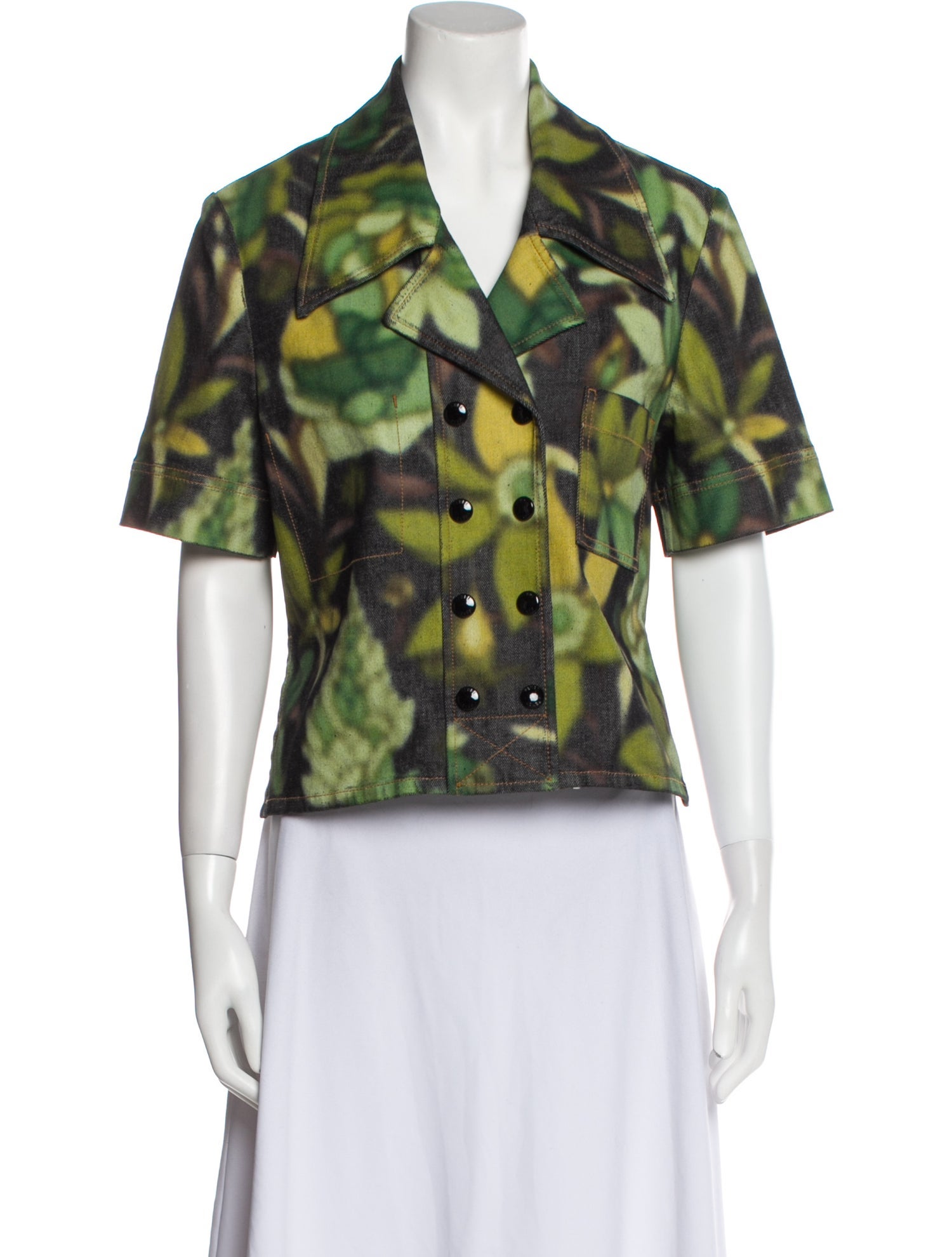 Fendi Printed Short Sleeve Button-Up Top