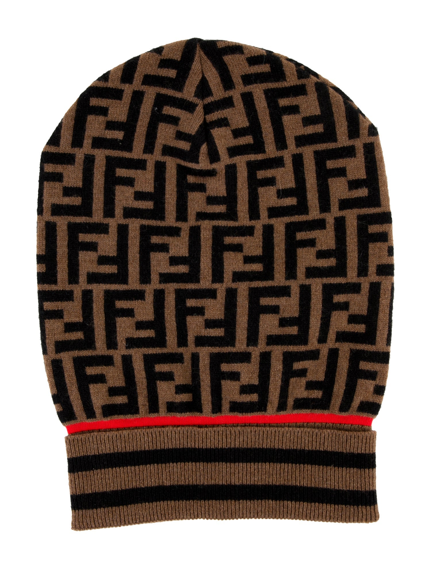 Fendi Zucca FF Slouch Beanie - Brown Hats, Accessories - FEN373783
