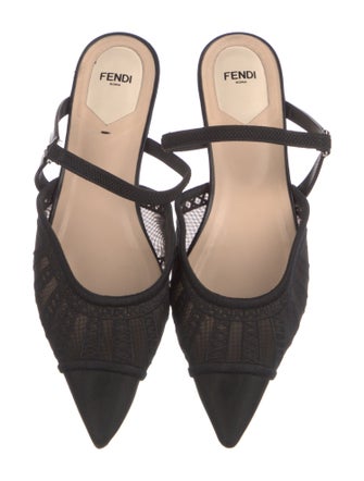 Fendi Mesh Embroidered Accent Mules