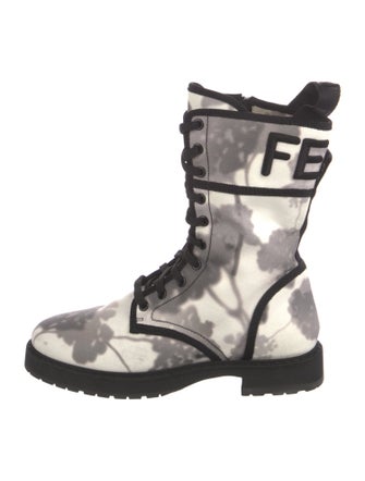 Fendi Printed Embroidered Accent Combat Boots