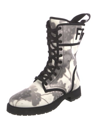 Fendi Printed Embroidered Accent Combat Boots