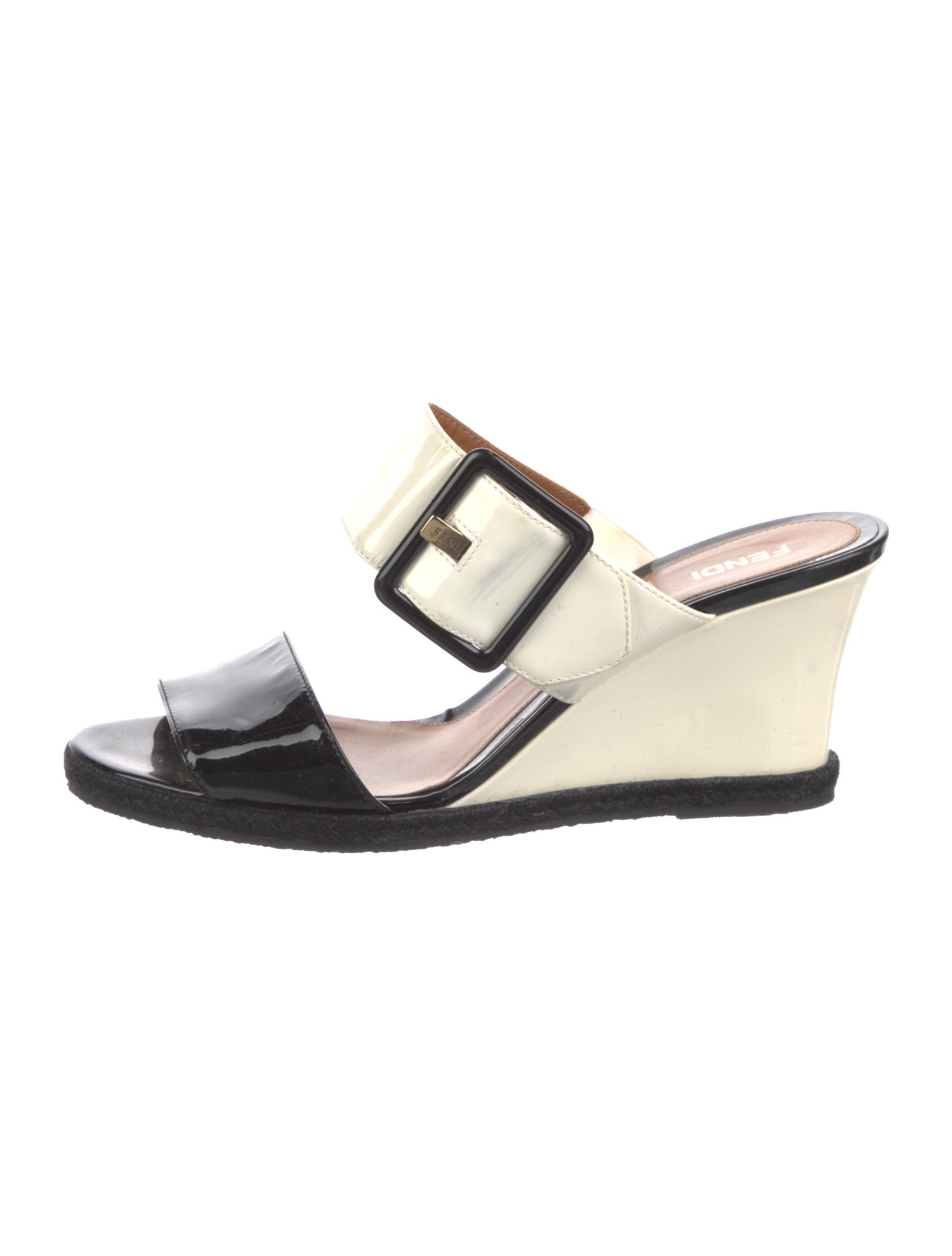Fendi Patent Leather Colorblock Pattern Slides