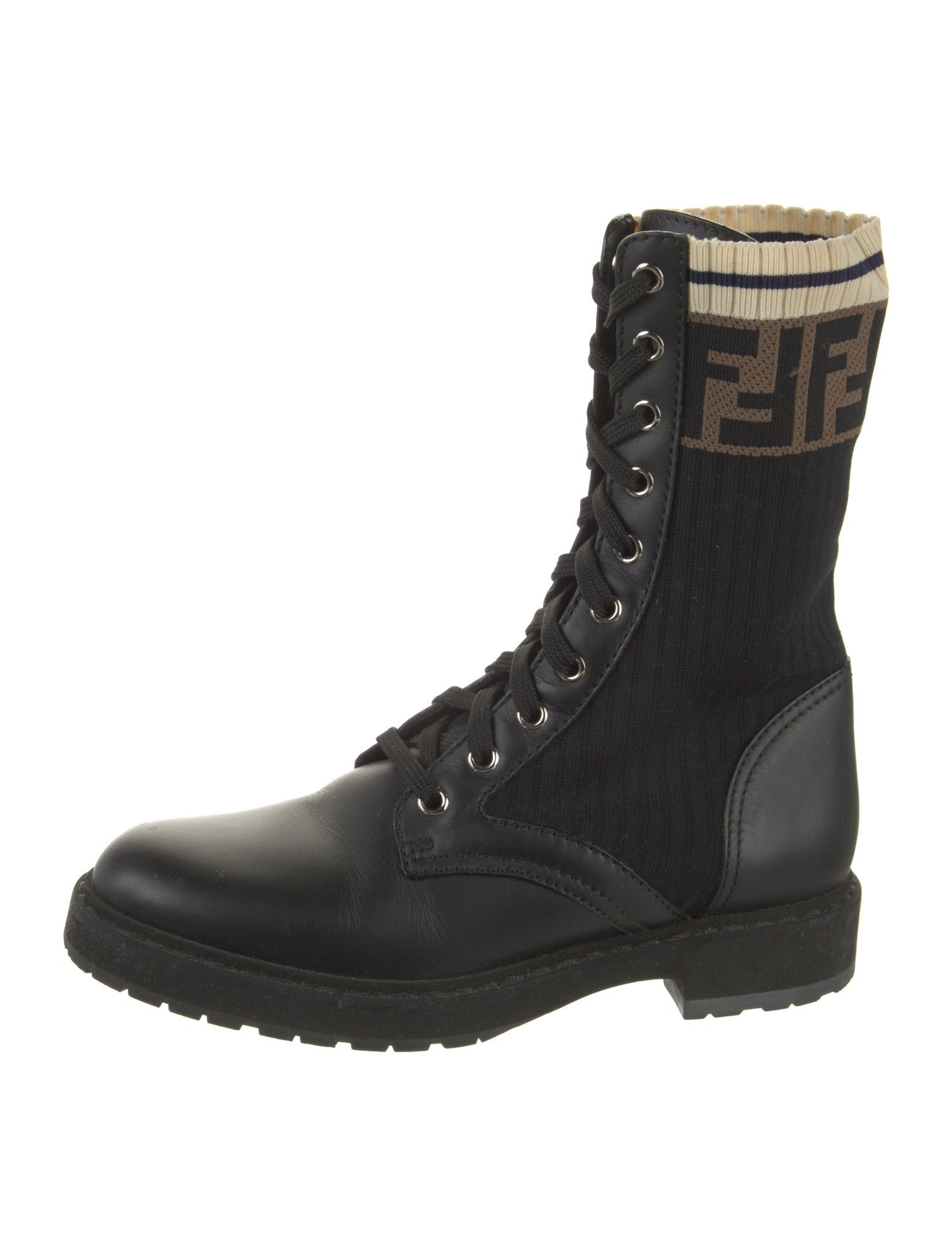 Fendi Zucca FF Logo Animal Print Combat Boots