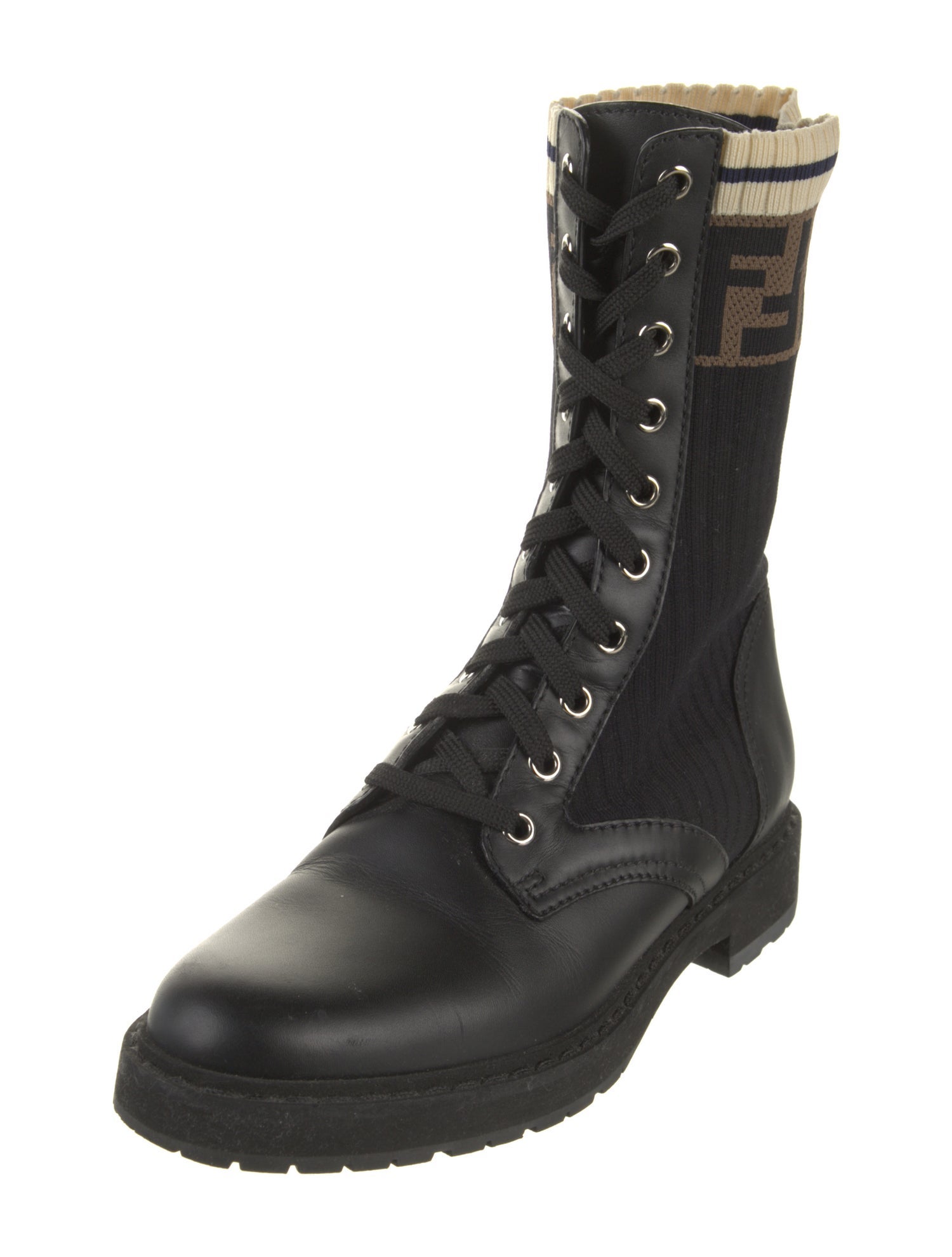 Fendi Zucca FF Logo Animal Print Combat Boots