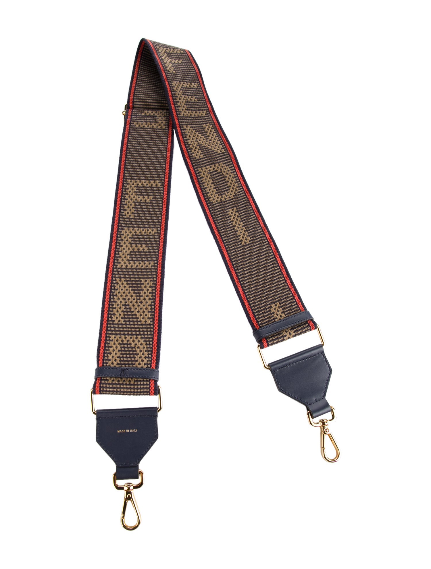 Fendi Logo Patterned Leather Trim Adjustable Bag Strap w/ Tags