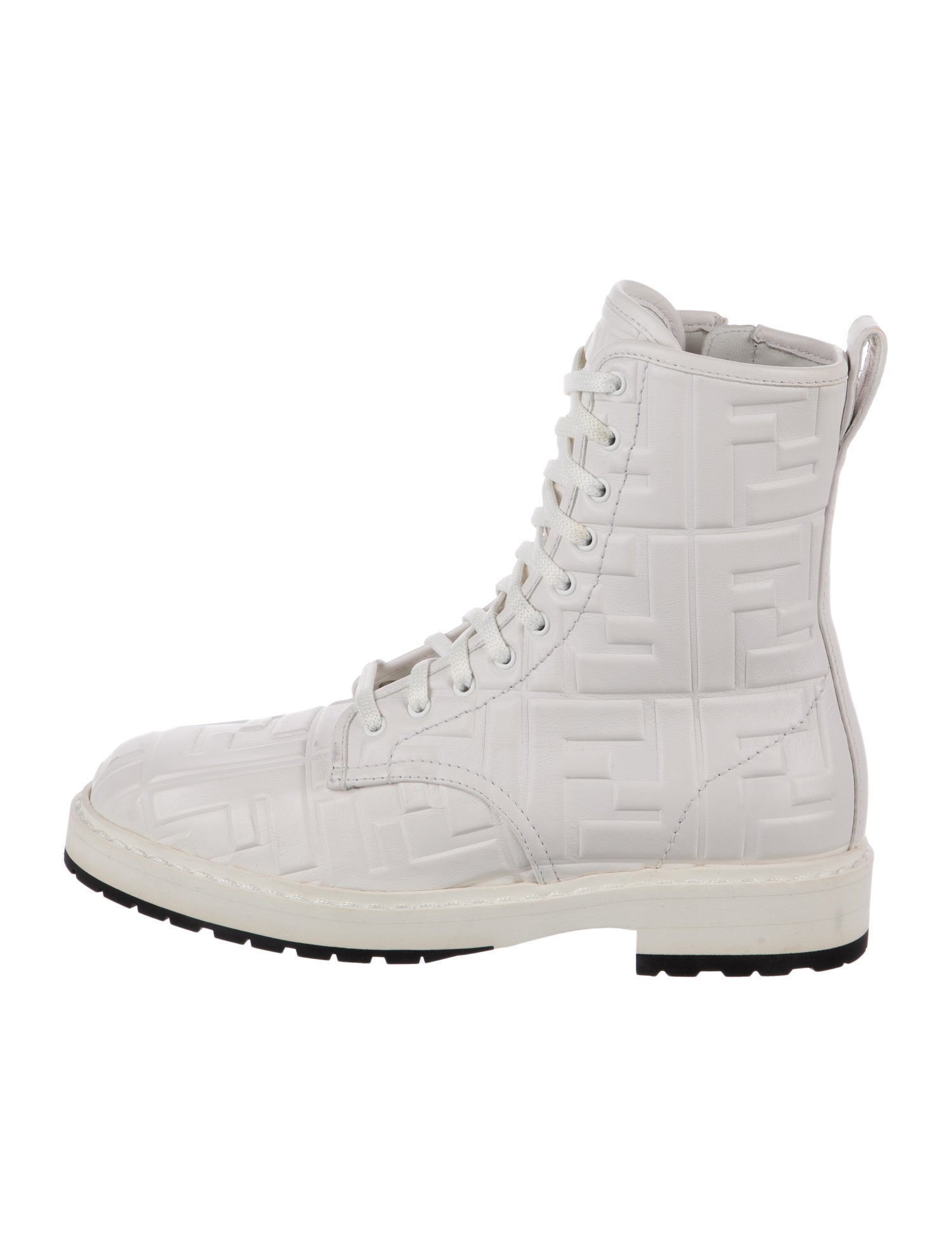 Fendi Zucca FF Logo Leather Combat Boots