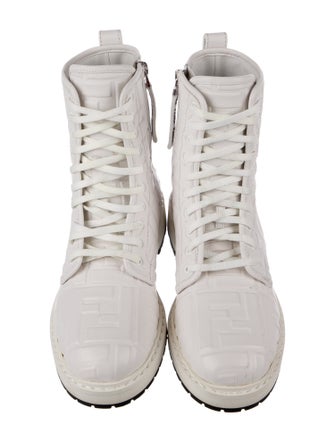 Fendi Zucca FF Logo Leather Combat Boots