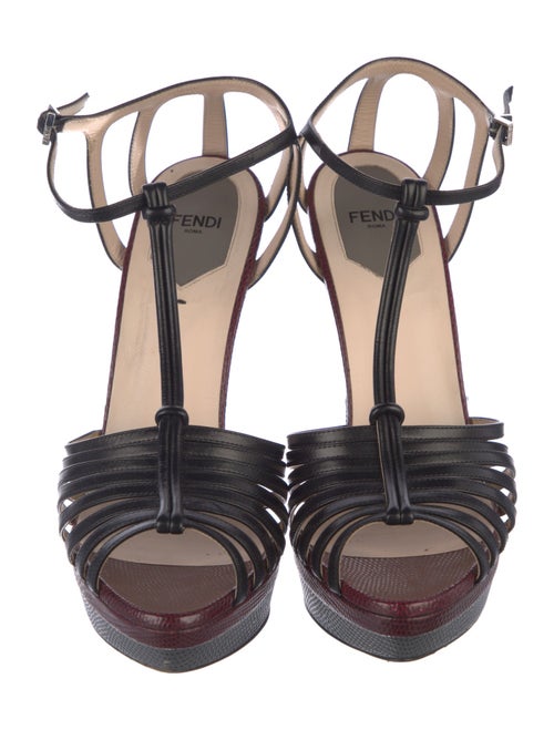 Fendi Zucca FF Logo Leather T-Strap Sandals