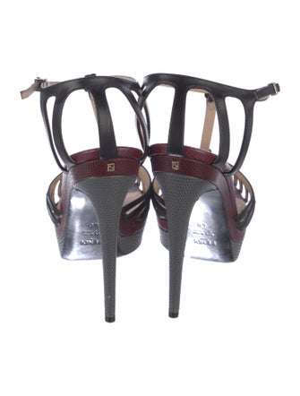 Fendi Zucca FF Logo Leather T-Strap Sandals