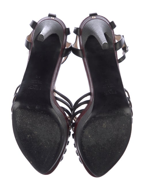 Fendi Zucca FF Logo Leather T-Strap Sandals