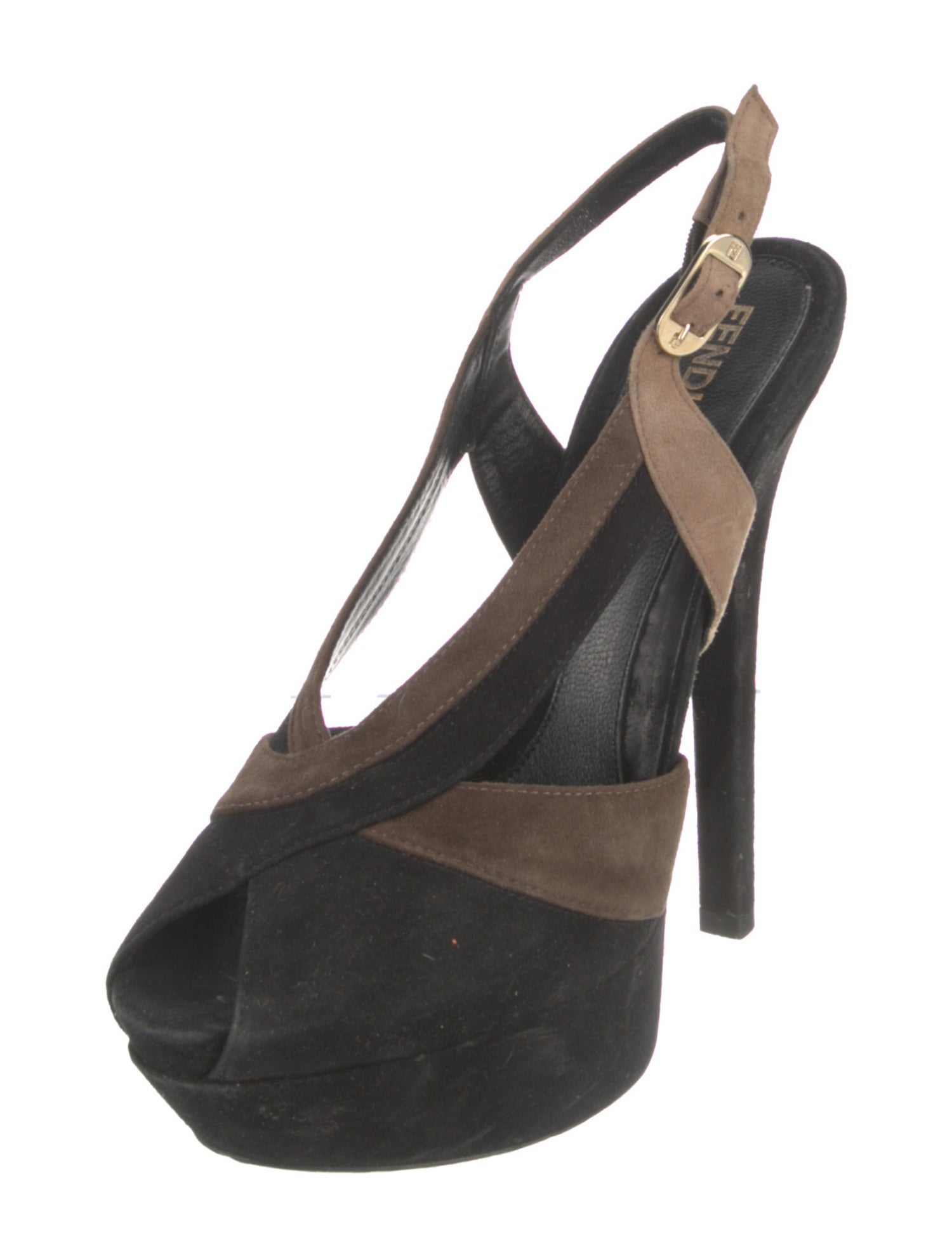 Fendi Suede Colorblock Pattern Slingback Pumps