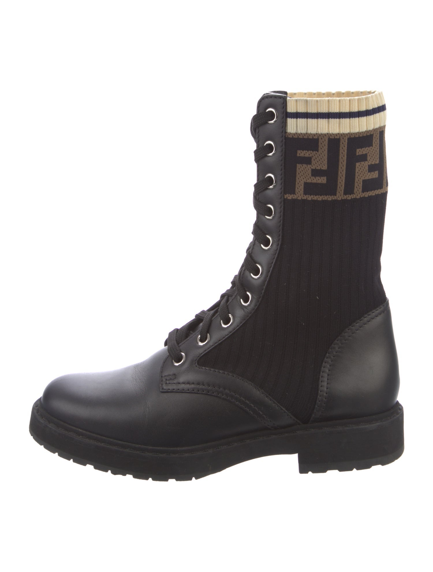 Fendi Zucca FF Logo Leather Combat Boots