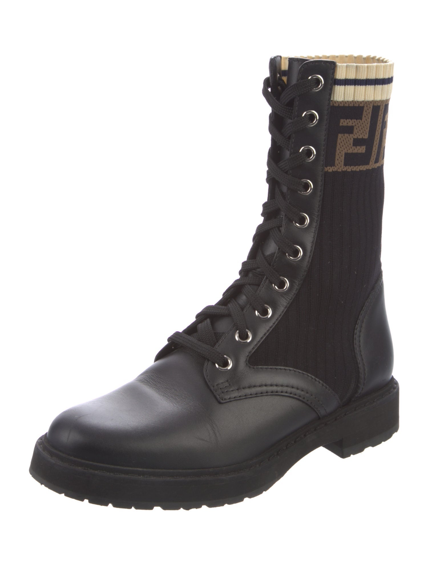 Fendi Zucca FF Logo Leather Combat Boots