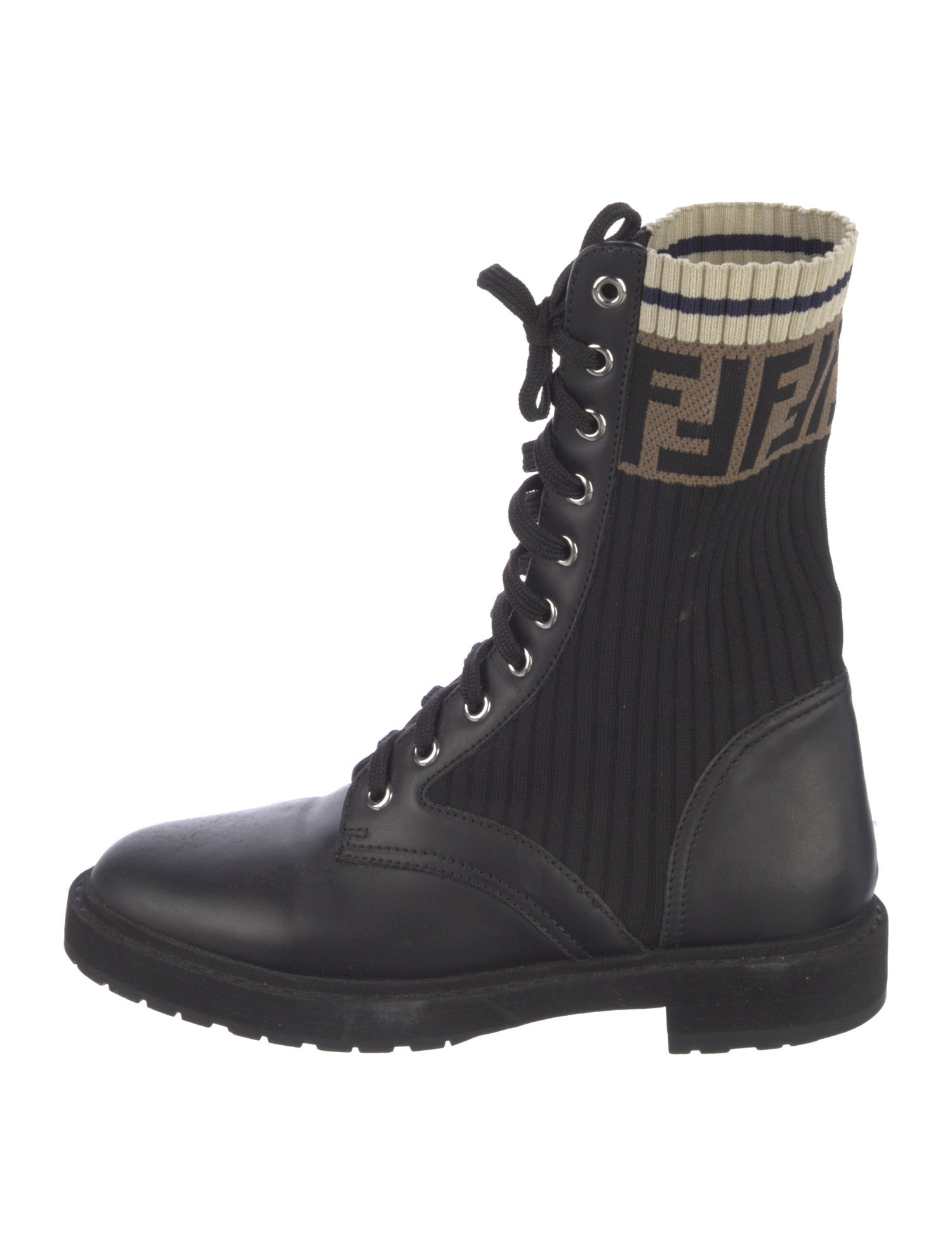 Fendi Zucca FF Logo Leather Combat Boots