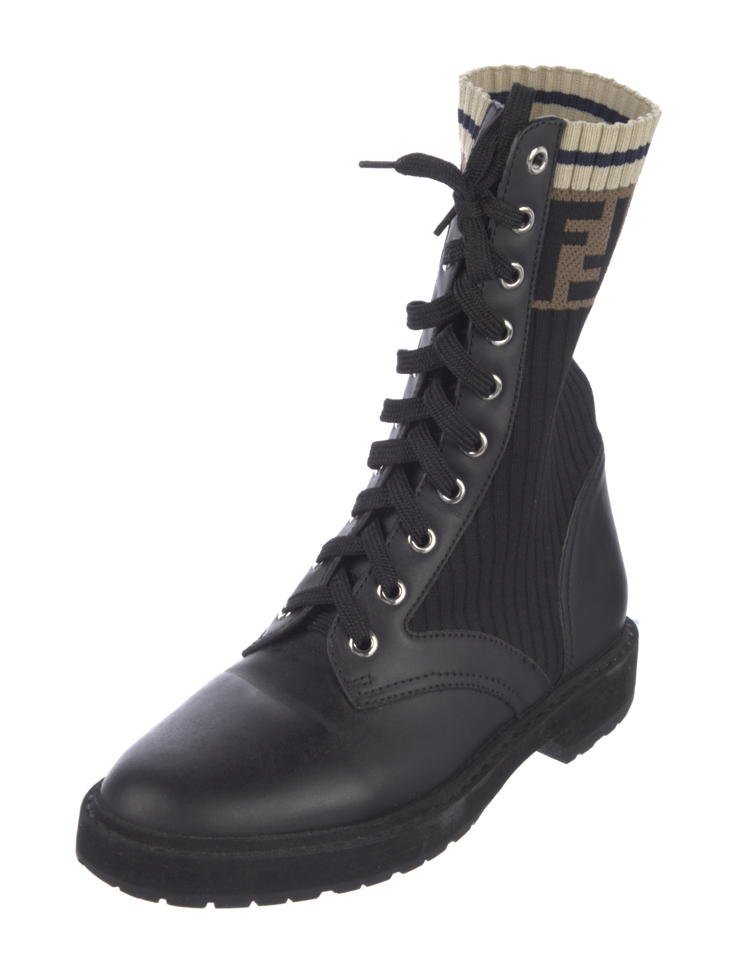 Fendi Zucca FF Logo Leather Combat Boots