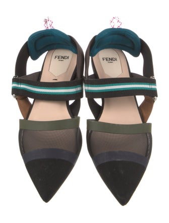 Fendi Printed Mesh Accents Slingback Flats