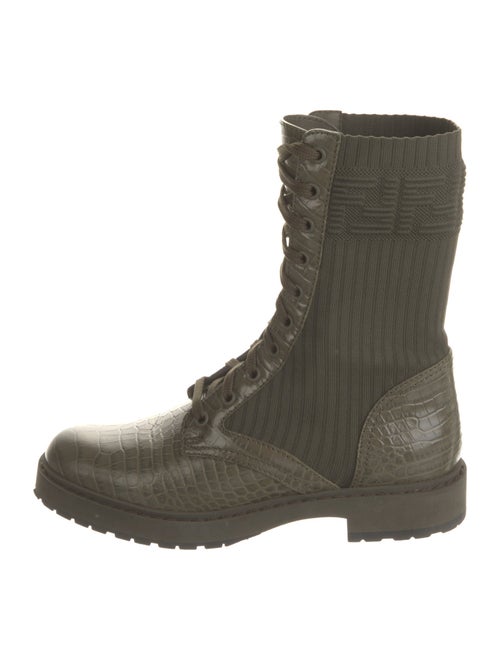 Fendi Zucca FF Logo Embossed Leather Combat Boots