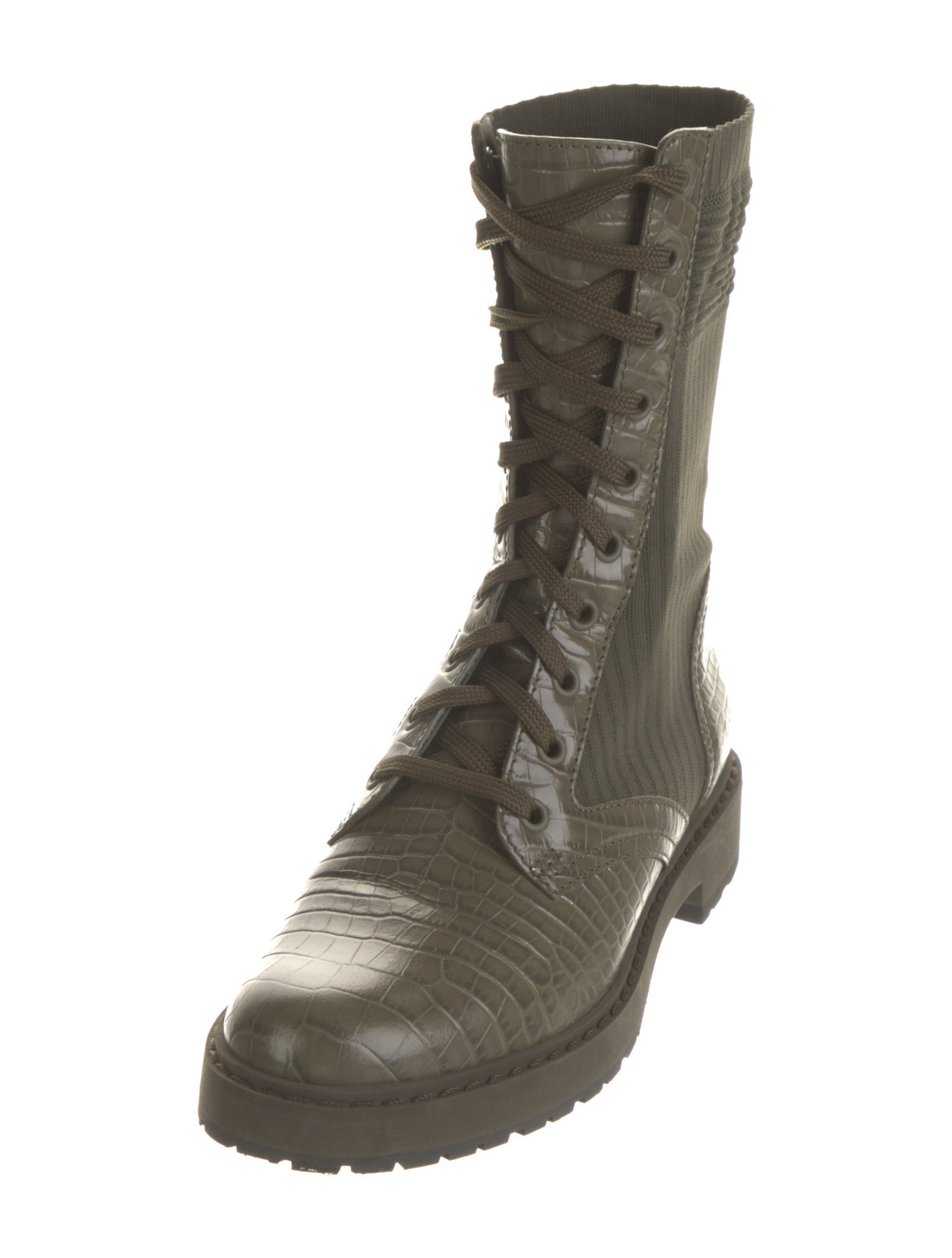 Fendi Zucca FF Logo Embossed Leather Combat Boots