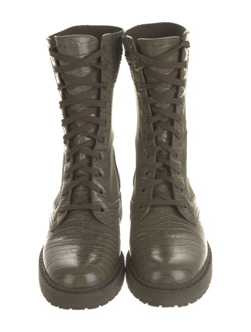 Fendi Zucca FF Logo Embossed Leather Combat Boots
