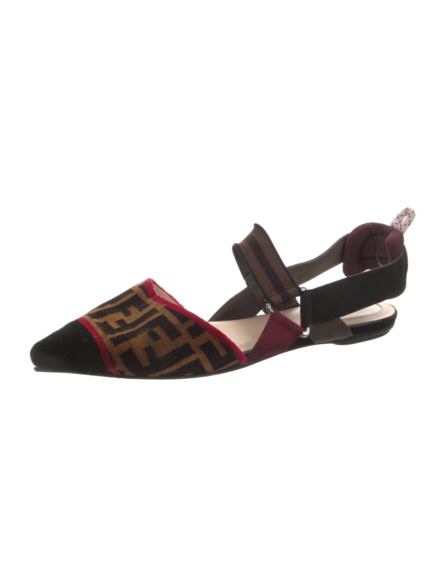 Fendi Velvet Printed Slingback Flats