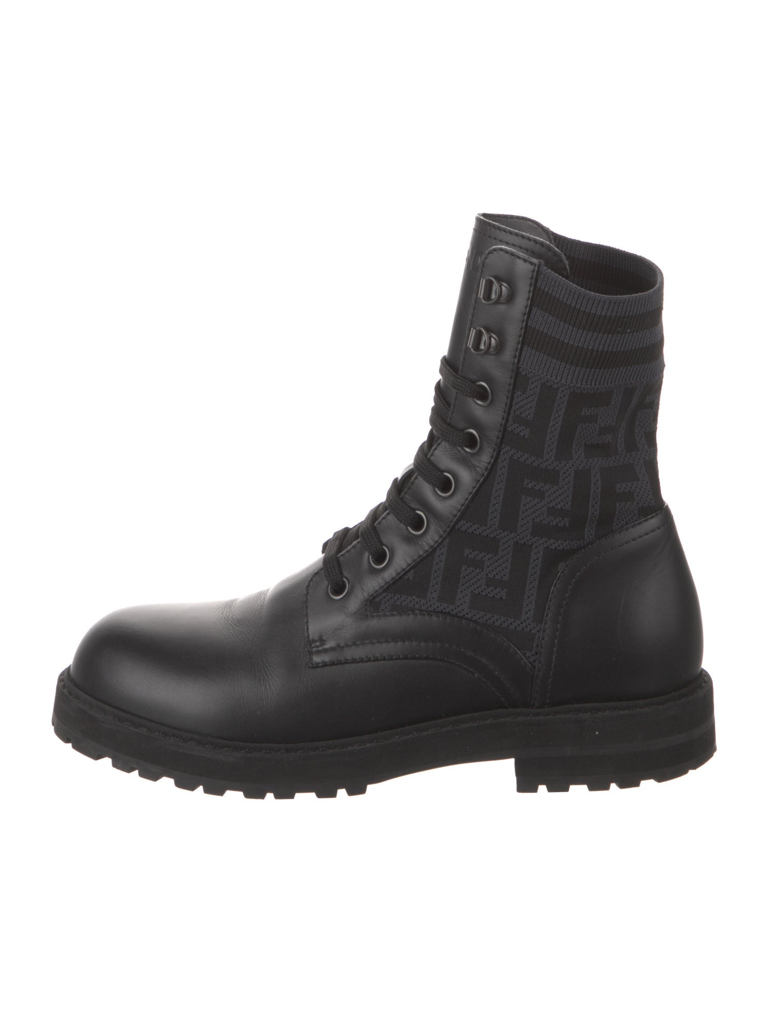 Fendi Zucca FF Logo Leather Combat Boots