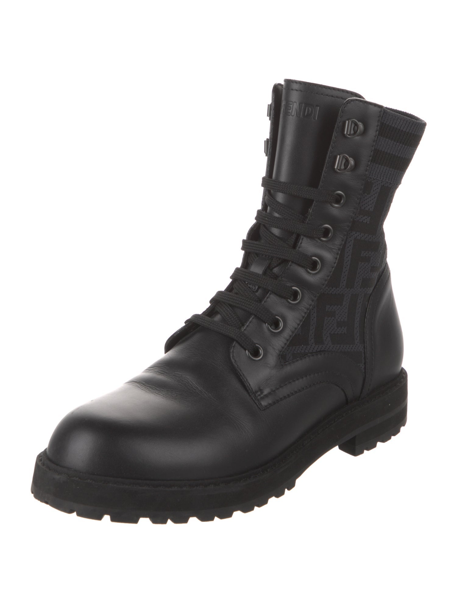 Fendi Zucca FF Logo Leather Combat Boots