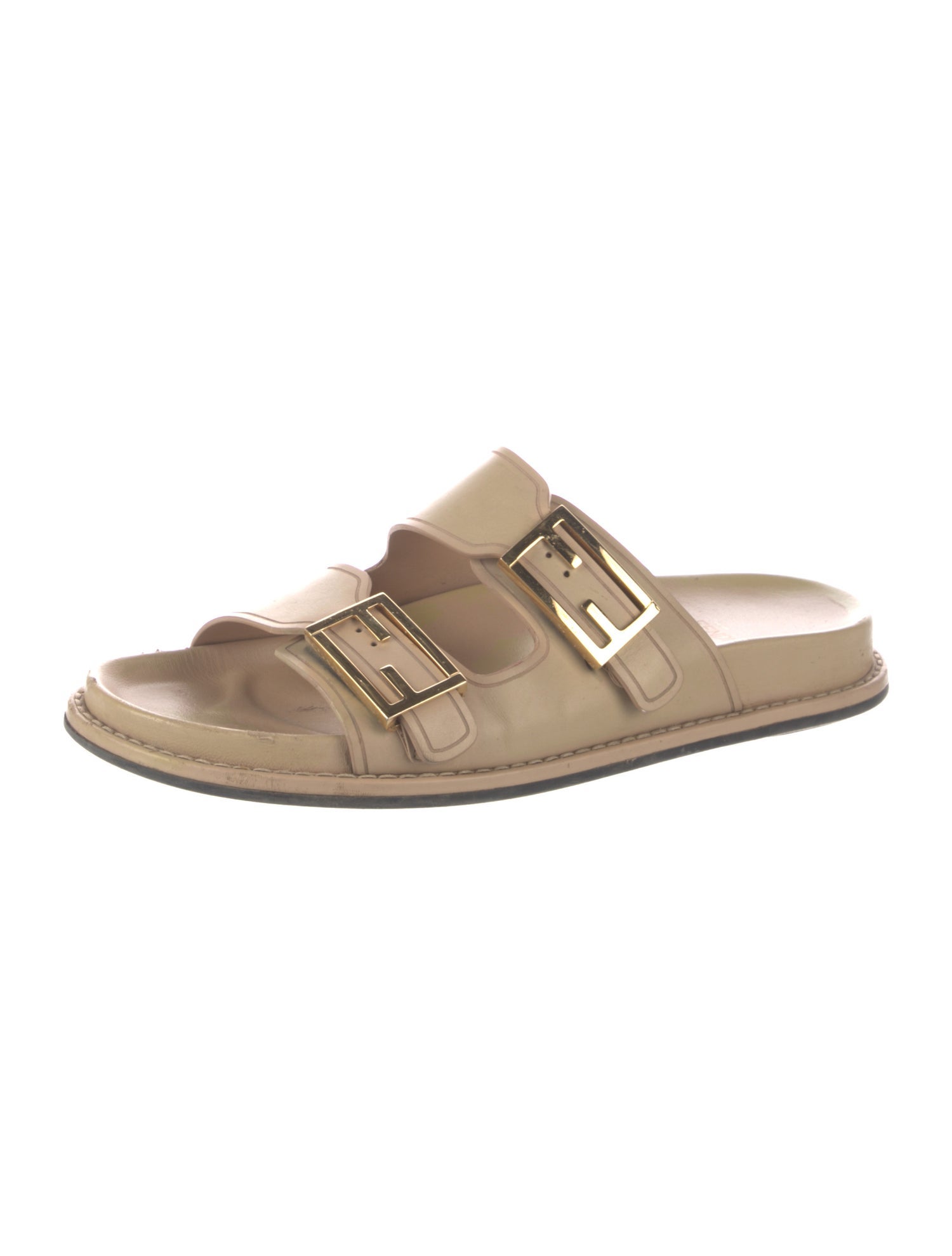 Fendi Zucca FF Logo Leather Slides