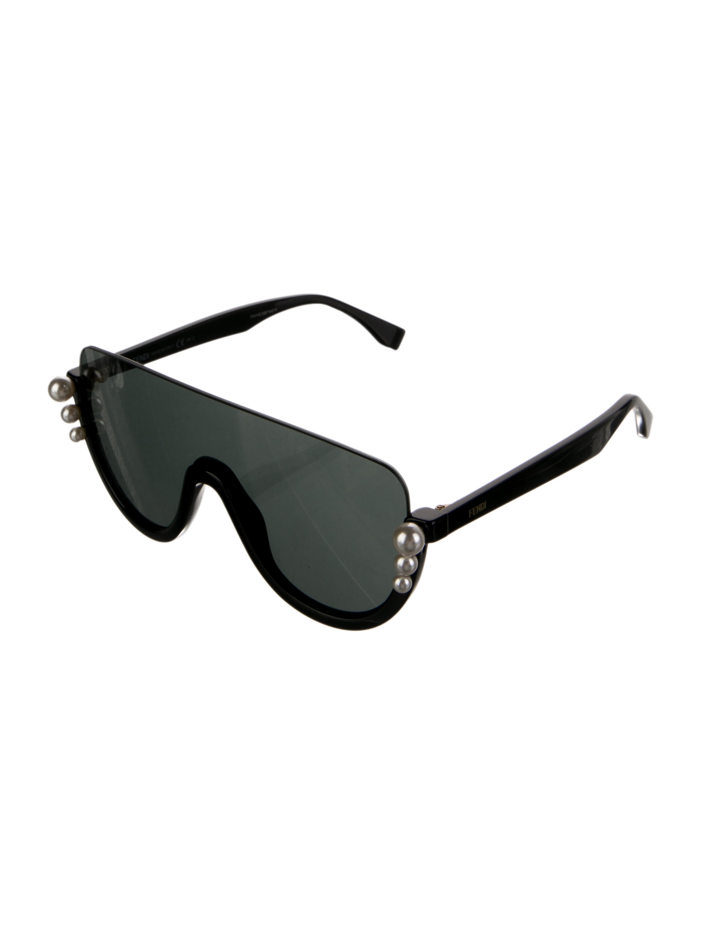 Fendi Faux Pearl Accents Shield Sunglasses