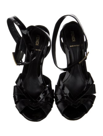 Fendi Zucca FF Logo Patent Leather Sandals