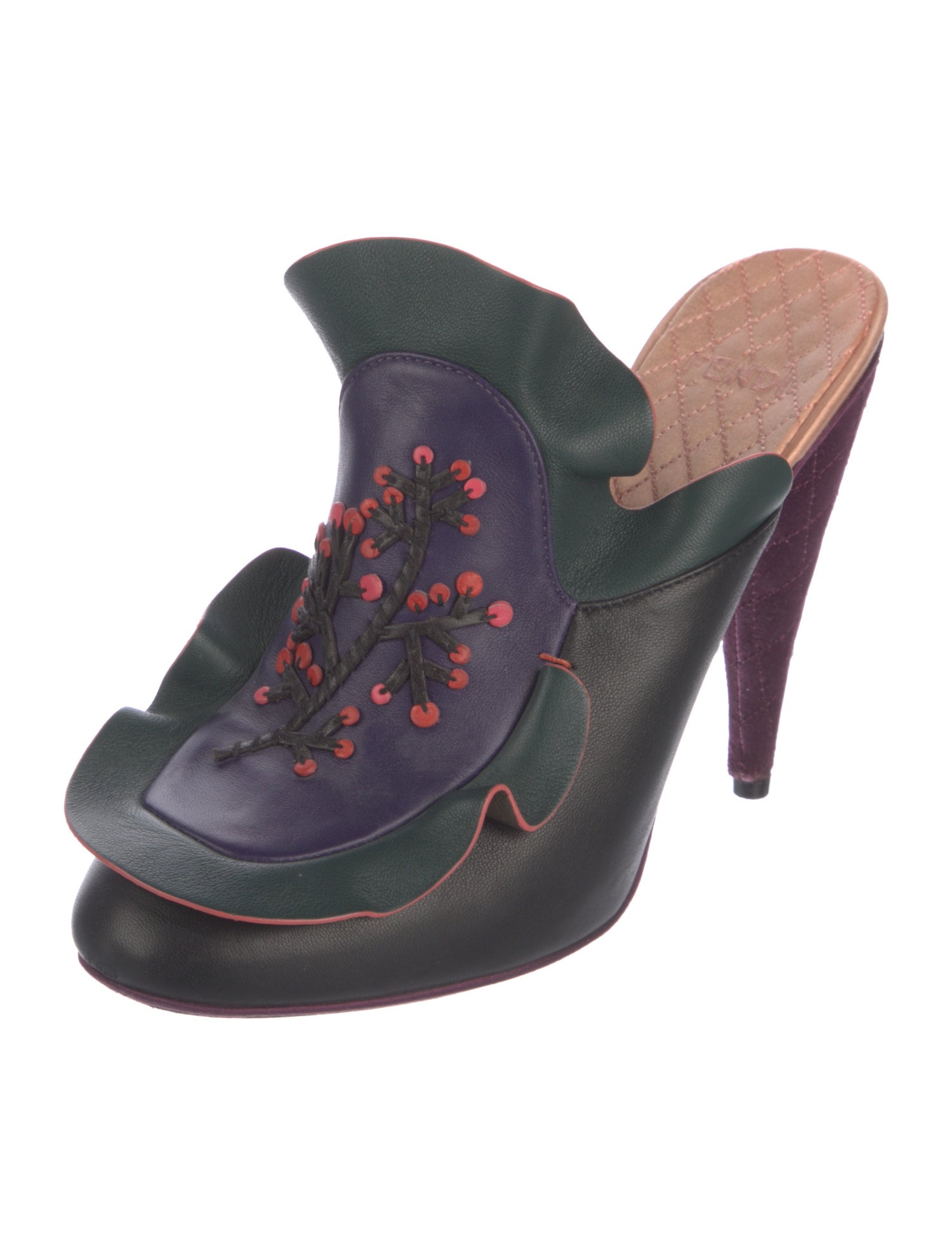 Fendi Quilted Pattern Leather Slides