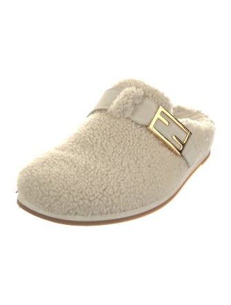 Fendi Shearling Leather Trim Embellishment Mules