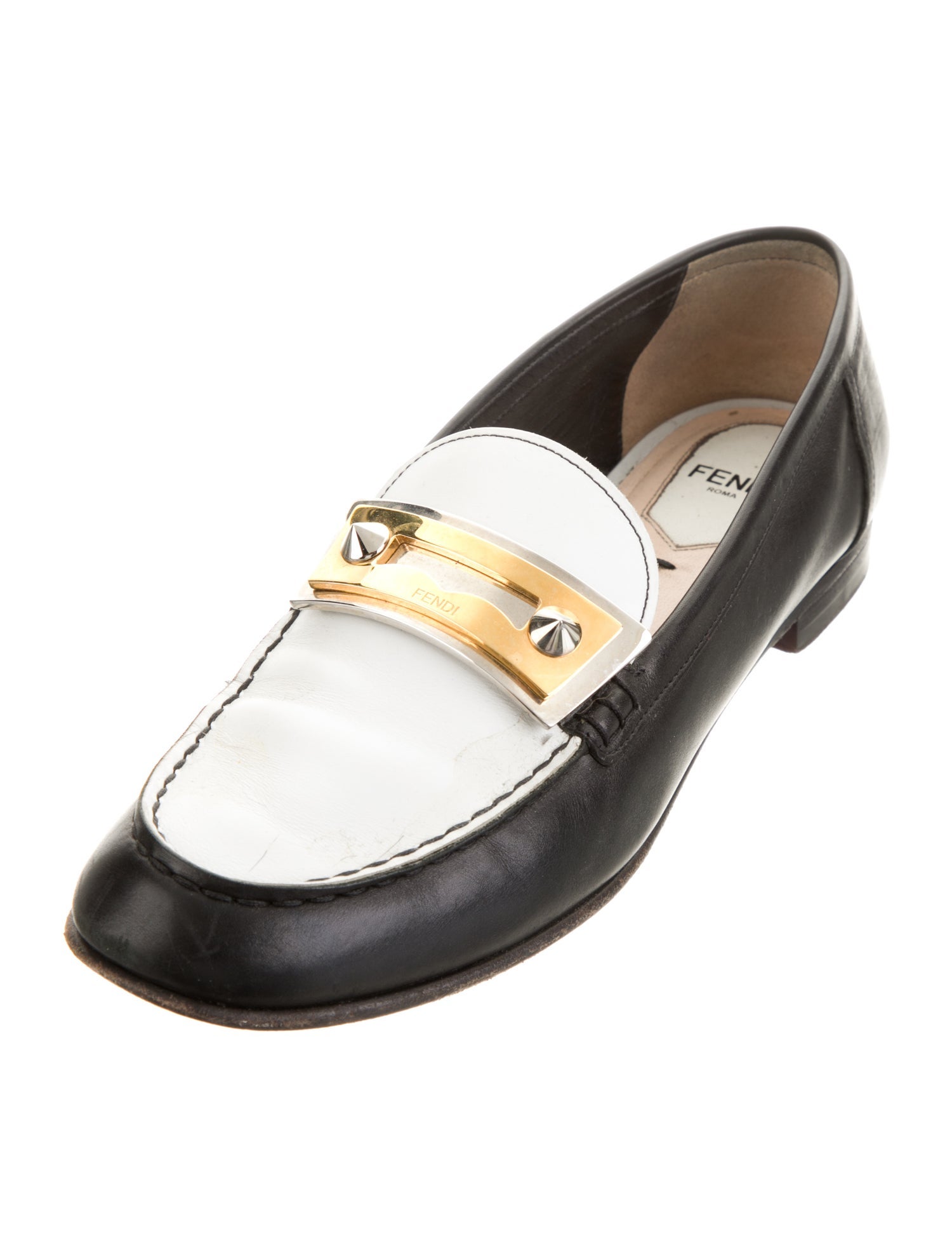 Fendi Leather Studded Accents Loafers