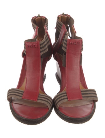 Fendi Pequin Pattern Leather T-Strap Pumps