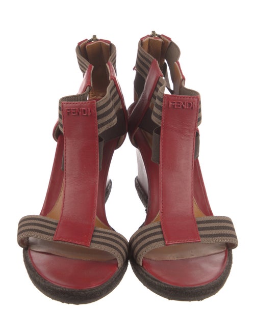 Fendi Pequin Pattern Leather T-Strap Pumps