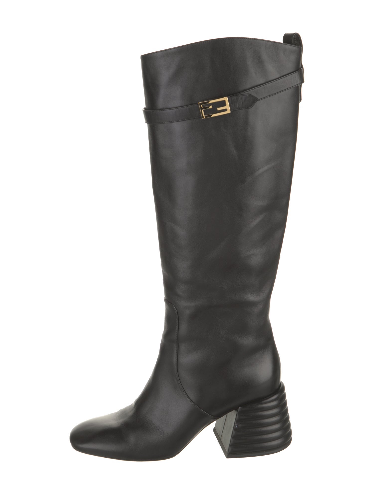 Fendi Zucca FF Logo Leather Riding Boots
