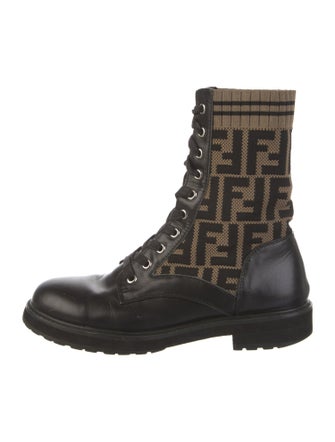 Fendi Zucca FF Logo Leather Combat Boots