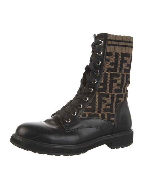 Fendi Zucca FF Logo Leather Combat Boots